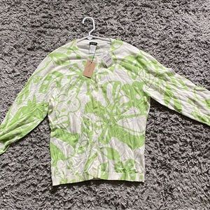 J Crew Hand Printed Green Lightweight sweater womens large